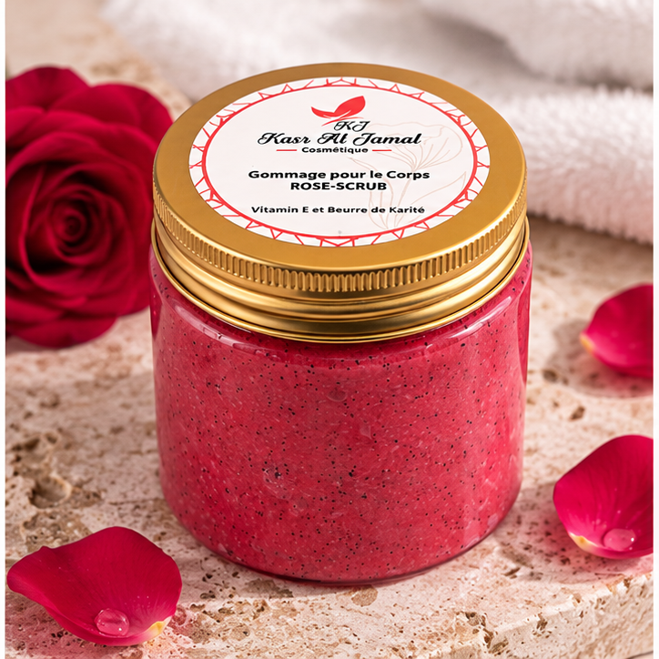 Gommage Corps à la Rose – Beurre de Karité & Vitamine E | Kasr Al Jamal