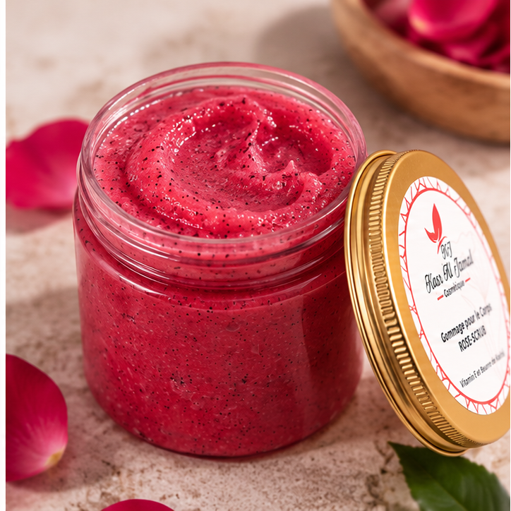 Gommage Corps à la Rose – Beurre de Karité & Vitamine E | Kasr Al Jamal