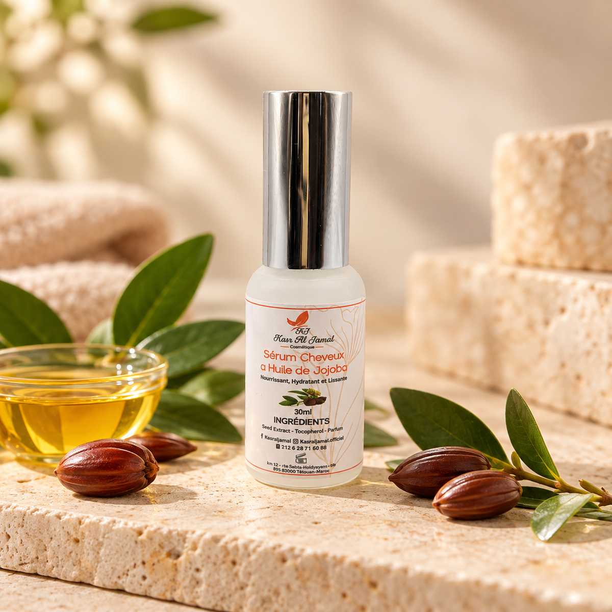 Sérum Cheveux à l’Huile de Jojoba Kasr Al Jamal 30ml - mise en scène